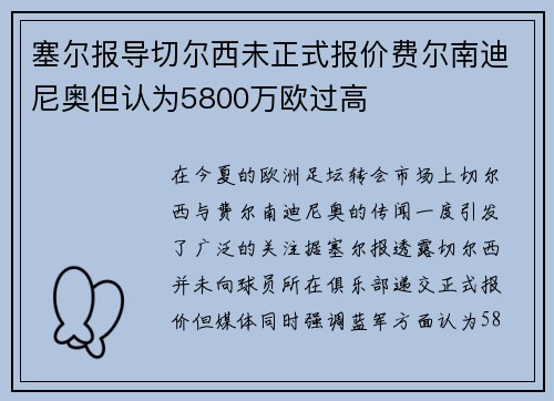 塞尔报导切尔西未正式报价费尔南迪尼奥但认为5800万欧过高